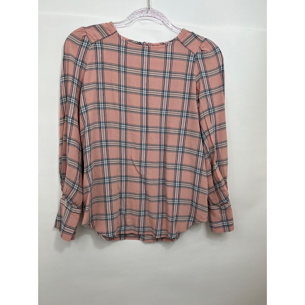 Ann Taylor Loft Womens Blouse Pink Plaid Button Back Size‎ XS